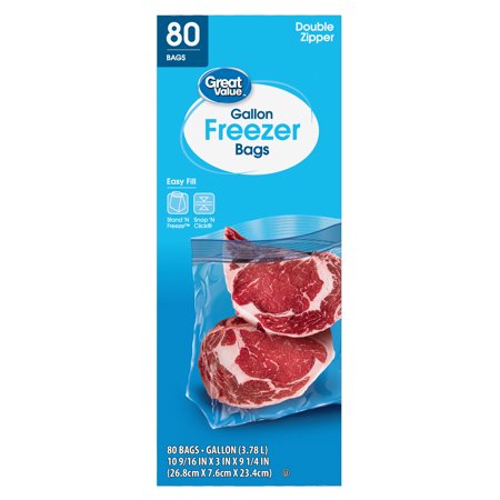 Great Value Freezer Guard Double Zipper Freezer Bags, Gallon, 80 Count