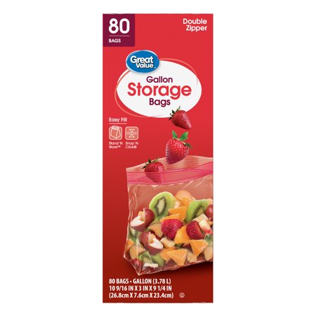 Great Value Fresh Seal Double Zipper Storage Bags, Gallon, 80 Count
