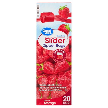 Great Value Fresh Seal Slider Zipper Bags, Gallon Storage, 20 Count