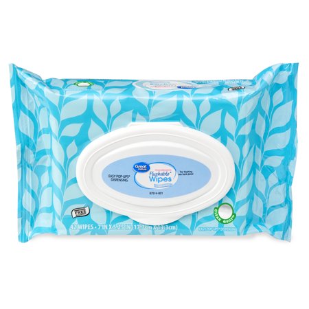 Great Value Hypoallergenic Flushable Wipes, Fresh Scent, 42 Wipes