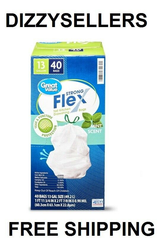 Great Value Strong Flex Tall Kitchen Trash Bags, 13 Gallon, 40 Ct, Island Oasis - STOCK UP!