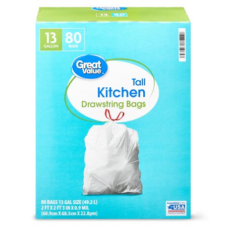 Great Value Strong Flex Tall Kitchen Trash Bags, 13 Gallon, 40 Ct, Island Oasis - STOCK UP!