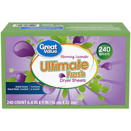 Great Value Ultimate Fresh Fabric Softener Dryer Sheets, Blooming Lavender, 240 Count (Packaging May Vary)