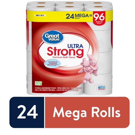 Great Value Ultra Strong Bath Tissue, 24 Mega Rolls