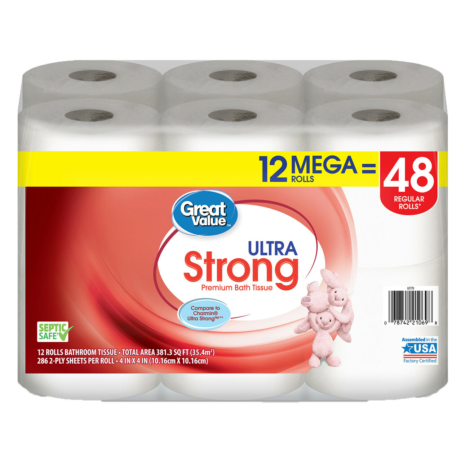 Great Value Ultra Strong Premium Toilet Paper, 12 Mega Rolls
