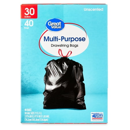 Great Value Multi-Purpose Trash Bags, 30 Gallon, 40 Bags (Drawstring) - WALMART
