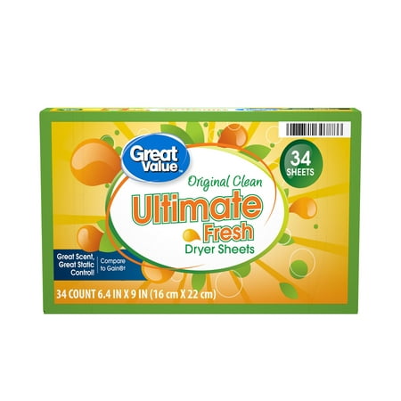 Great Value Ultimate Fresh Dryer Sheets, Original Clean, 34 Count