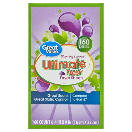 Great Value Ultimate Fresh Fabric Softener Dryer Sheets, Blooming Lavender, 160 Count