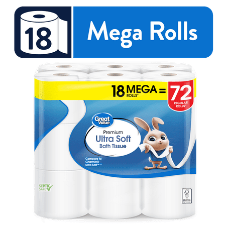 Great Value Ultra Soft Toilet Paper, 18 Mega Rolls