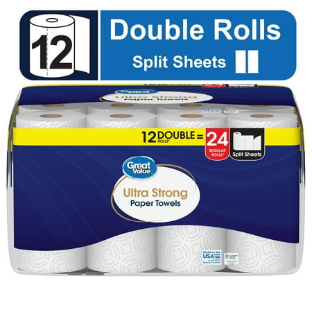 Great Value Ultra Strong Paper Towels, Split Sheets, 6 Double Rolls On Sale At WALMART