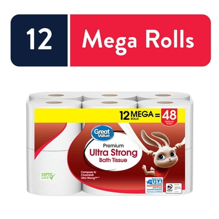 Great Value Ultra Strong Toilet Paper, 12 Mega Rolls