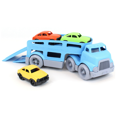 Green Toys Car Carrier Vehicle Set Toy with 3 Mini Cars, Blue, Standard