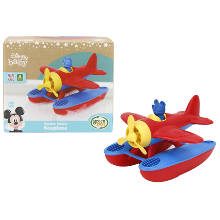 Green Toys Disney Mickey Mouse Seaplane, Red/Blue Floating Play Vehicle, 100% Recycled Plastic