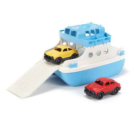 Green Toys Ferry Boat with Mini Play Vehicle Car Bath Toys, 100% Recycled Plastic