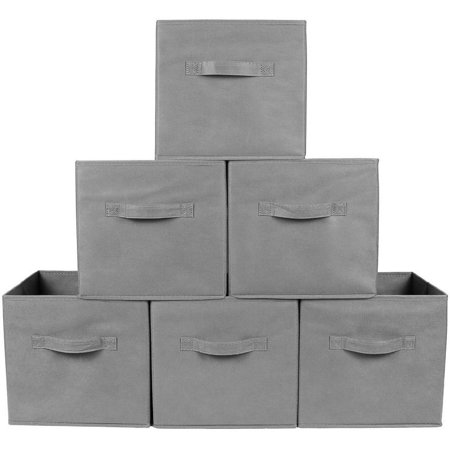 Greenco Foldable Fabric Storage Cubes Non-Woven Fabric | Gray Cube Storage Bins | Shelf Baskets| Gray Fabric Cubes | 6 Pack