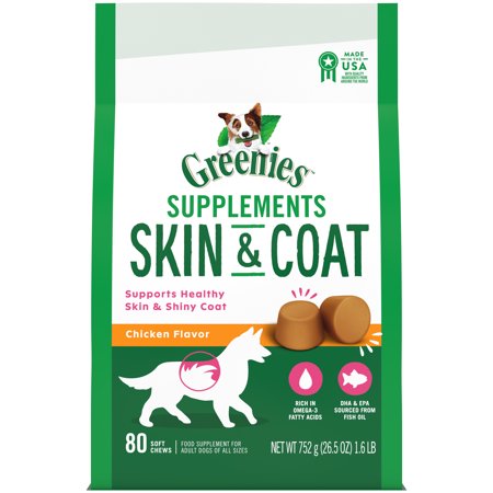 GREENIES Supplements for Skin & Coat Care Chicken Flavor for Adult & Senior Dogs, 26.5 Oz Pouch