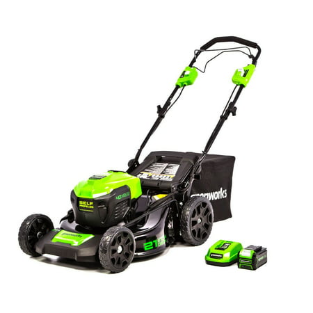 Greenworks 40V 21-inch Brushless Self-Propelled Lawn Mower W/5.0 Ah Battery and Charger, 2516402 AT WALMART