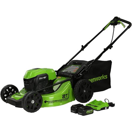Greenworks 48V (2x24V) 21-inch Cordless Brushless Self-Propelled Lawn Mower with (2) 5.0 Ah USB Batteries and 4A Dual Port Charger, 2532502