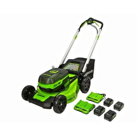 Greenworks 48V 21-inch Self-Propelled Walk-Behind Lawn Mower W/(4) 4 Ah Batteries and (2) Chargers, 2532902 AT WALMART