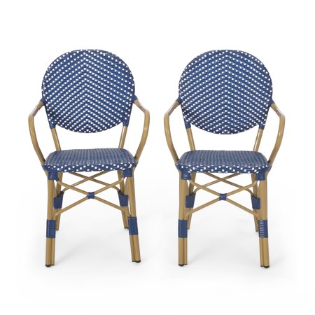 Groveport Outdoor Aluminum French Bistro Chairs (Set of 2), Dark Teal, White, and Bamboo Finish
