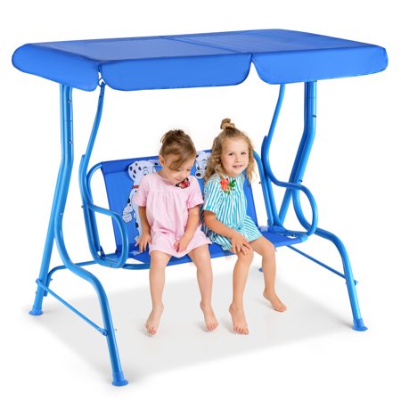 Gymax Canopy Metal Porch Swing - Blue