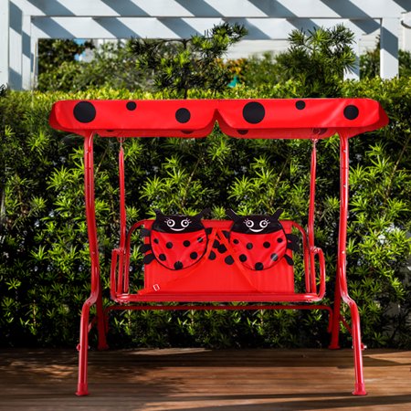 Gymax Canopy Metal Porch Swing - Red