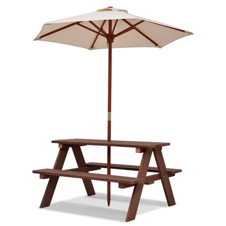 Gymax Children Outdoor 4 Seat Kids Picnic Table Bench with Folding Umbrella