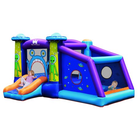 Gymax Inflatable Bouncer Alien Bounce House for Kids with Jump Slide, Ball Pit Without Blower