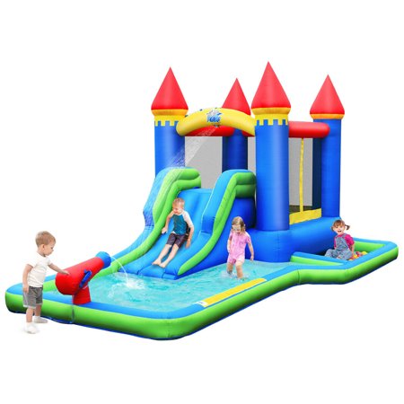 Gymax Inflatable Bouncer Climbing Slide Bounce House Water Park and BallPit Without Blower