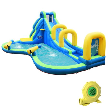 Gymax Kids Inflatable Water Park Bounce House with Slide, Climbing Wall and Splash Pool