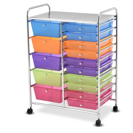 Gymax Rolling Storage Cart 15 Drawers Organize Shelf Office School