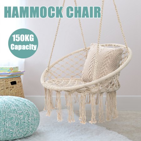 Hanging Hammock Chair Mesh Woven Rope Macrame Bar Chair Swing for Indoor/ Outdoor/ Home/ Bedroom/ Patio/ Yard/ Deck/ Garden Chair Seat, Home Decor Christmas Gifts Festival Gift