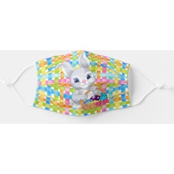 Happy Easter Bunny Basket Weave Pattern Pastel Adult Cloth Face Mask, Adult Unisex, Size: Large, Yellow Green / Powder Blue / Ca