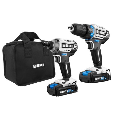 HART 20-Volt Cordless Brushless Drill and Impact Combo Kit with 10-inch Storage Bag, (2) 2.0Ah Lithium-Ion Batteries