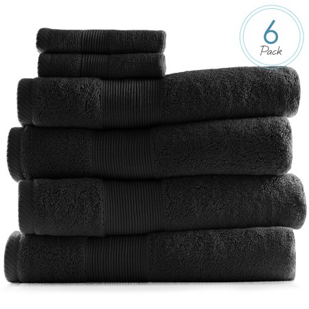Hearth & Harbor Hand & Bath Towel Collection – 100% Cotton Luxury Set of 4 Bath Towels & 2 Wash Cloths – Ultra Soft 700 GSM & Highly Absorbent Beach, Spa & Bathroom Body Shower Towels - Black