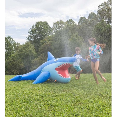 HearthSong 8-Foot Giant Inflatable Mister Shark Sprinkler for Kids' Outdoor Active Water Play