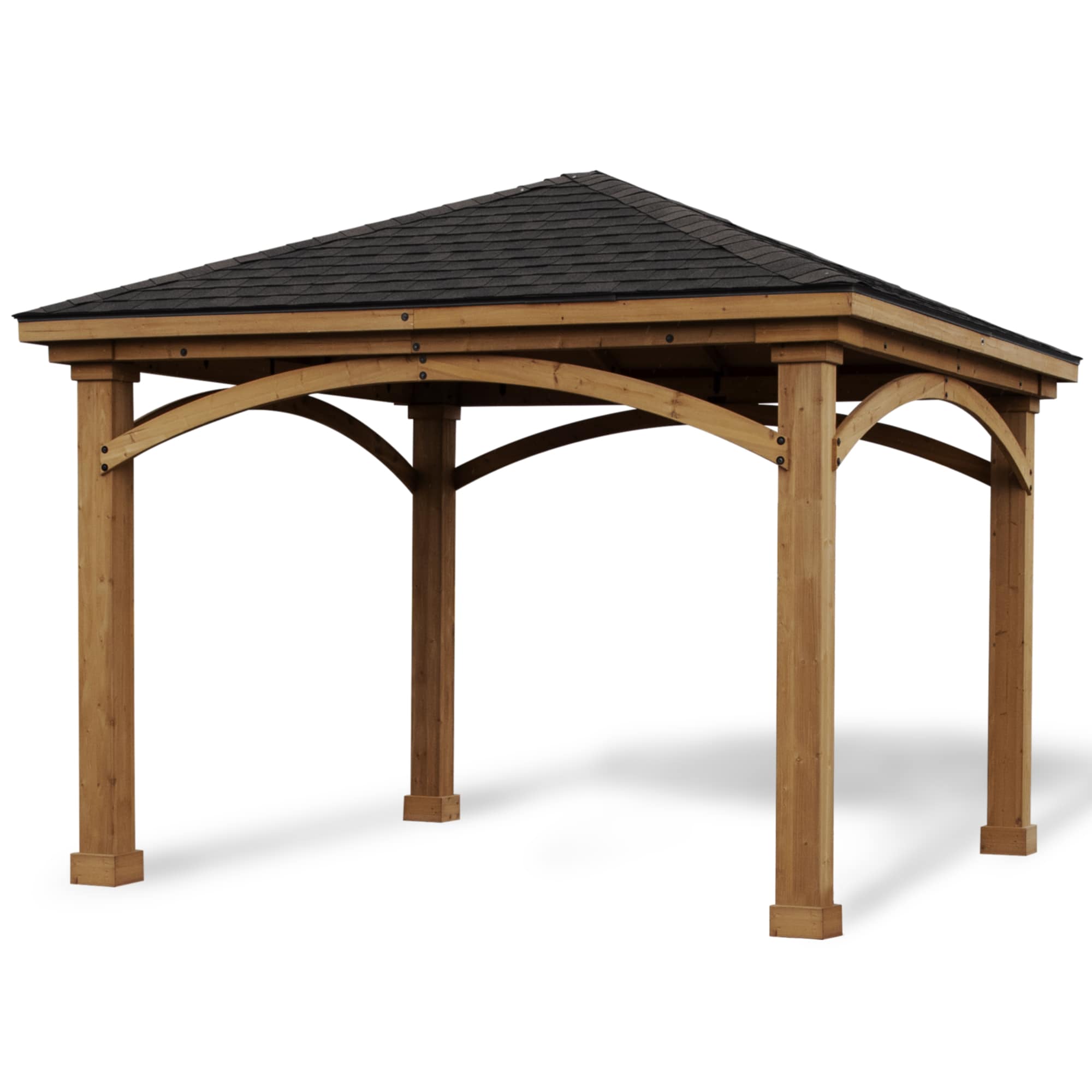 Heartland Cedar Pavilion 12-ft W x 12-ft L x 10-ft 6-in Stained Cedar Freestanding Pergola with Canopy on Sale At Lowe's