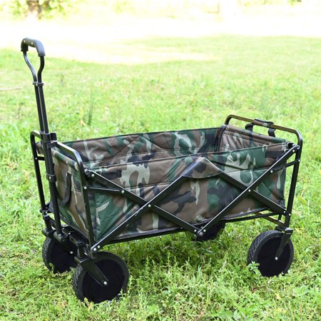 Heavy Duty Collapsible Folding All Terrain Utility Wagon Beach Cart - Camping Grocery Canvas Sturdy Portable Buggies Outdoor Garden Sport Heavy Duty Shopping Beach Wide Push Pull Cart
