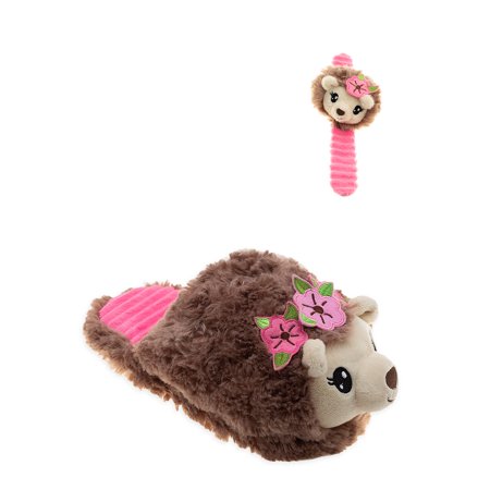 Hedgehog Little Girl's & Big Girl's Plush Character Slippers with Matching Wrist Hugger Slap Bracelet