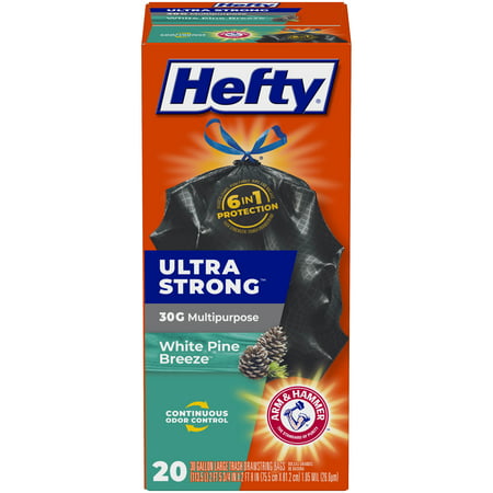 Hefty Ultra Strong Multipurpose Large Trash Bags, Black, Unscented Scent, 30 Gallon, 20 Count - WALMART