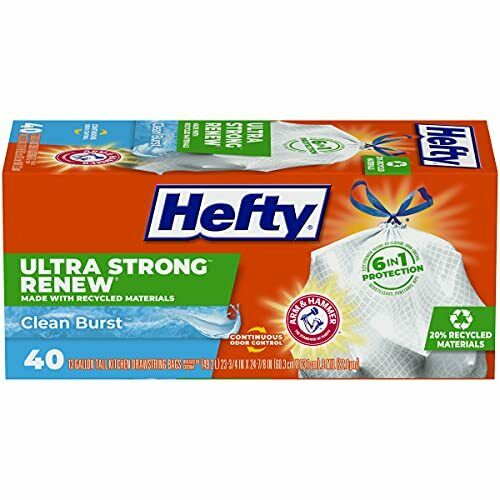 Hefty Ultra Strong Renew Tall Kitchen Trash Bags Clean Burst Scent 13Gal 40 Ct