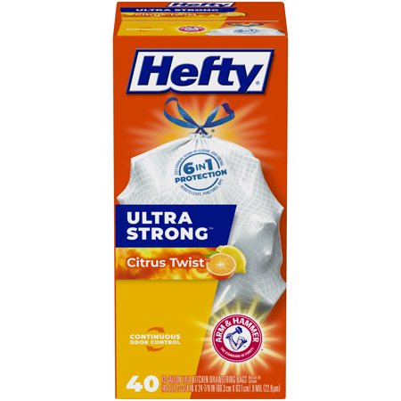 Hefty® Ultra Strong Tall Kitchen Trash Bags, 13 Gallon, 40 Bags (Citrus Twist Scent, Drawstring)