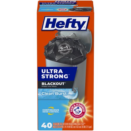 Hefty Ultra Strong Tall Kitchen Trash Bags, Clean Burst Scent, 13 Gallon, 40 Count