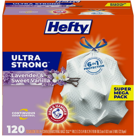 Hefty® Ultra Strong Tall Kitchen Trash Bags, 13 Gallon, 80 Bags (Lavender & Sweet Vanilla Scent, Drawstring) - WALMART