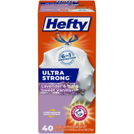 Hefty Ultra Strong Tall Kitchen Trash Bags, Lavender & Sweet Vanilla Scent, 13 Gallon, 120 Count