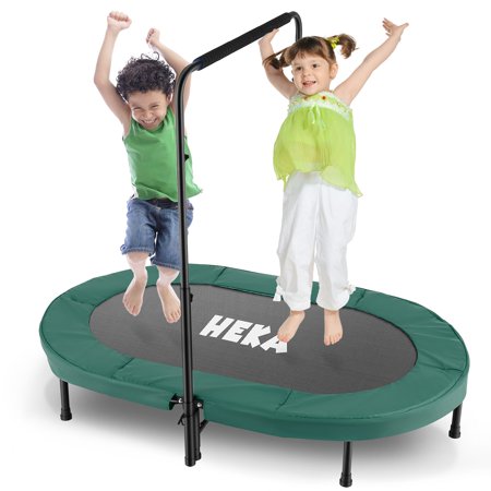 HEKA 56" Mini Trampoline for Kids and Adults, Toddler Trampoline with Adjustable Handle for 2 Kids, Foldable Kids Trampoline for Indoor/Outdoor Workout, Parent-Child Twins Trampoline Max Load 220lb
