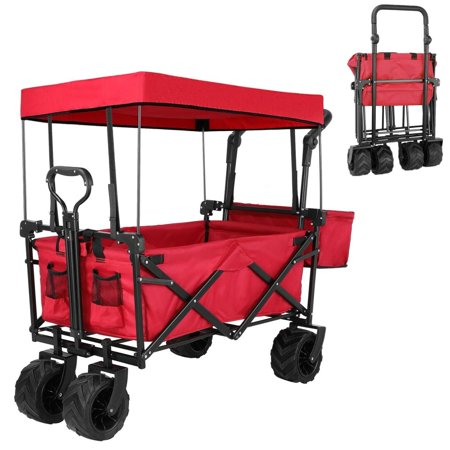 HEMBOR Collapsible Folding Utility Wagon Cart W/ All-Terrain Wheels - Red
