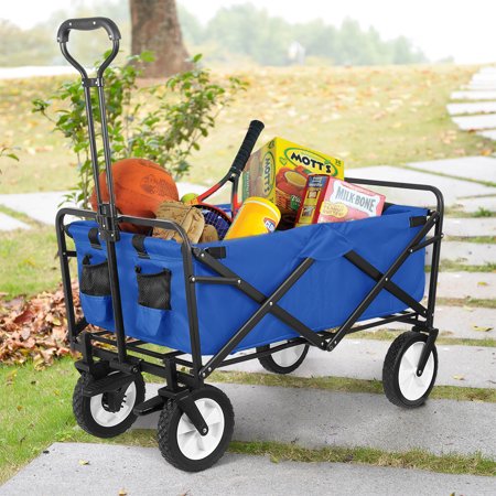 HEMBOR Collapsible Outdoor Utility Wagon Folding Garden Cart - Blue