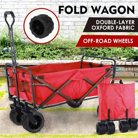 HEMBOR Collapsible Outdoor Utility Wagon Folding Garden Cart (Red)