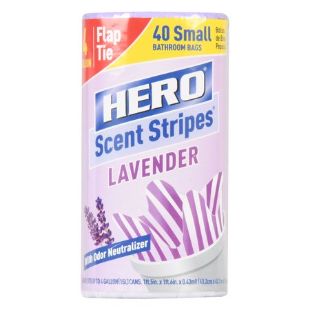 Hero Small Trash Bags, 4 Gallon, 40 Bags (Lavender Scent), Odor Neutralizer, Flap Ties
